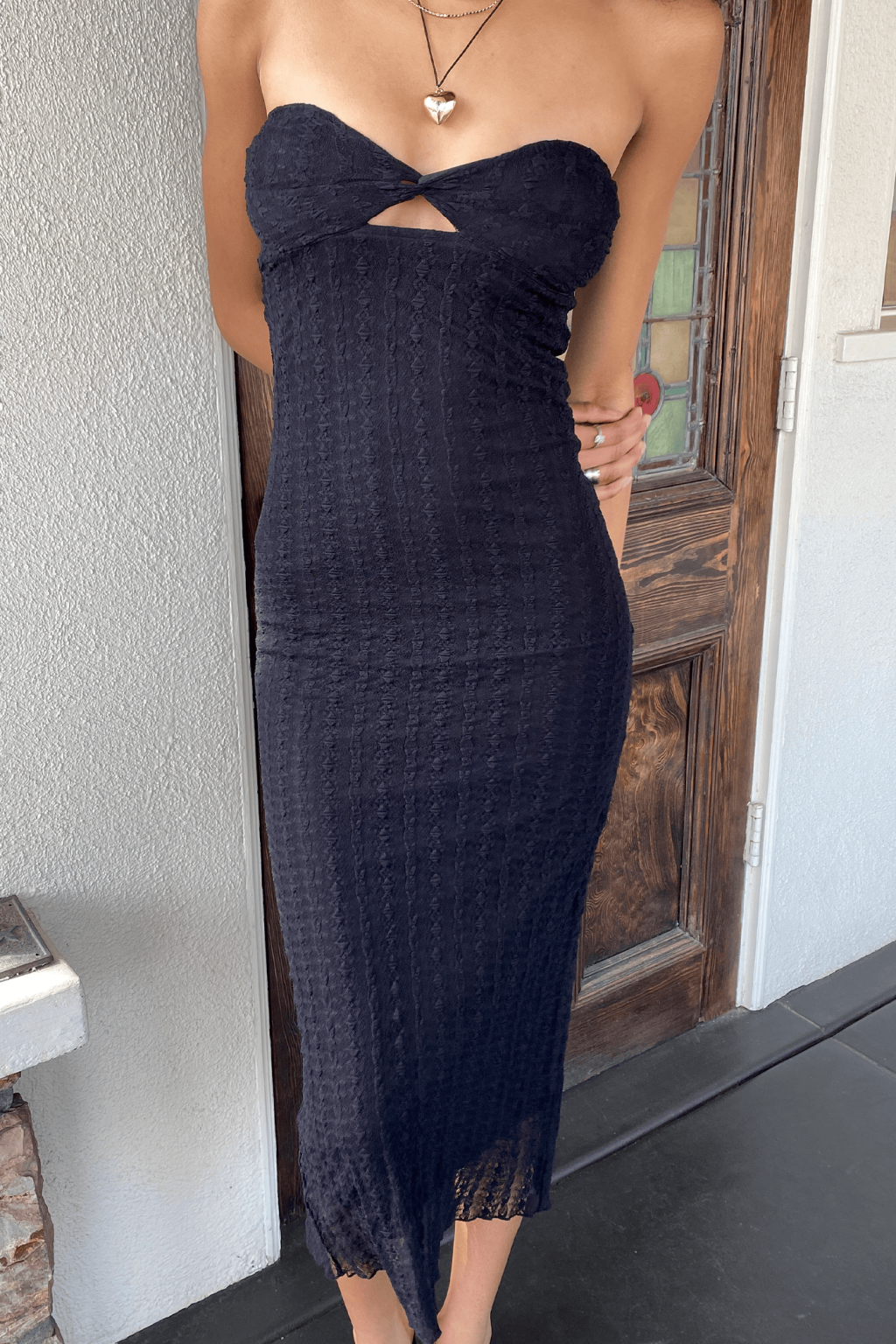 Stretch Lace Maxi Strapless Dress