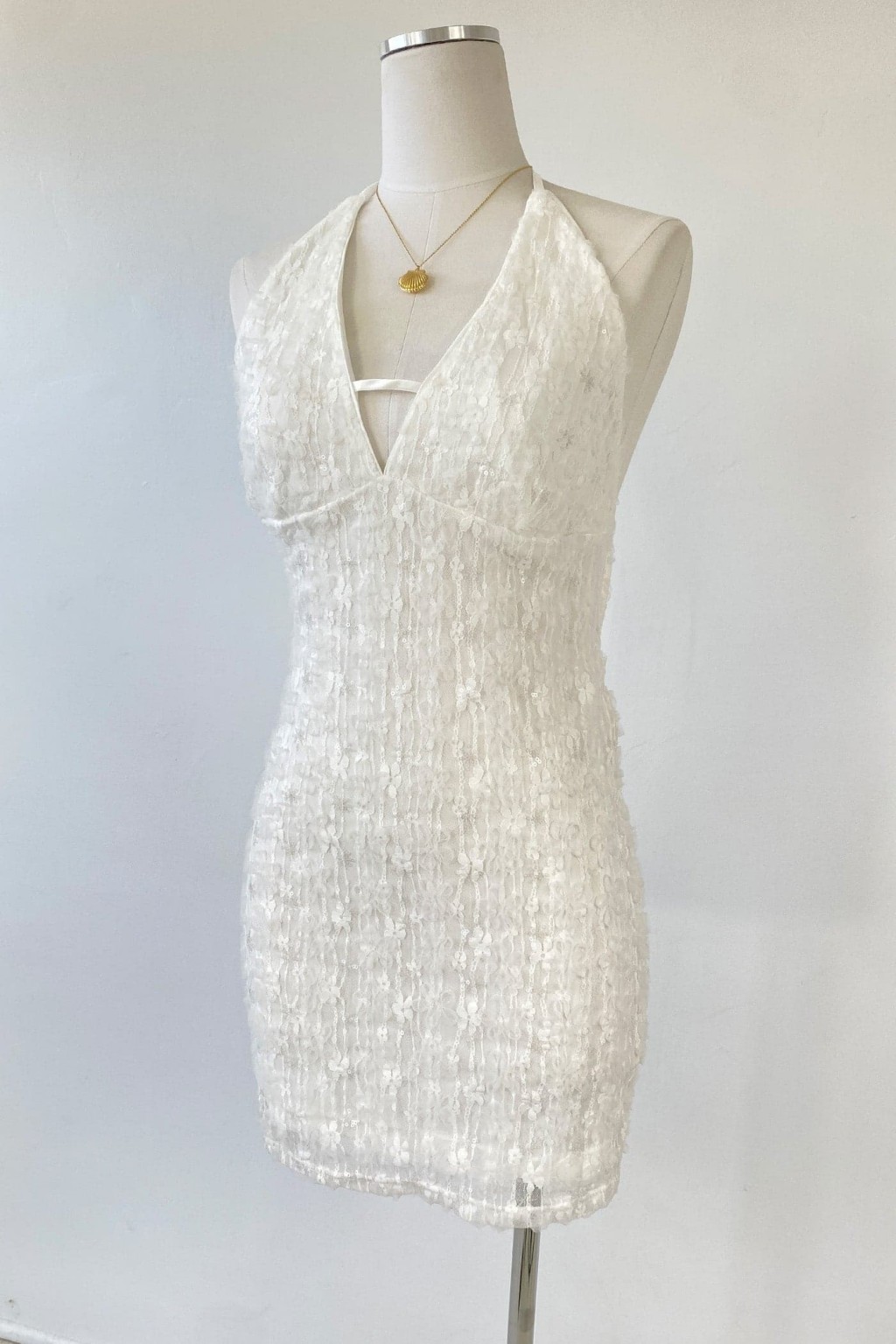 Sequined Stretch Lace Halter Dress