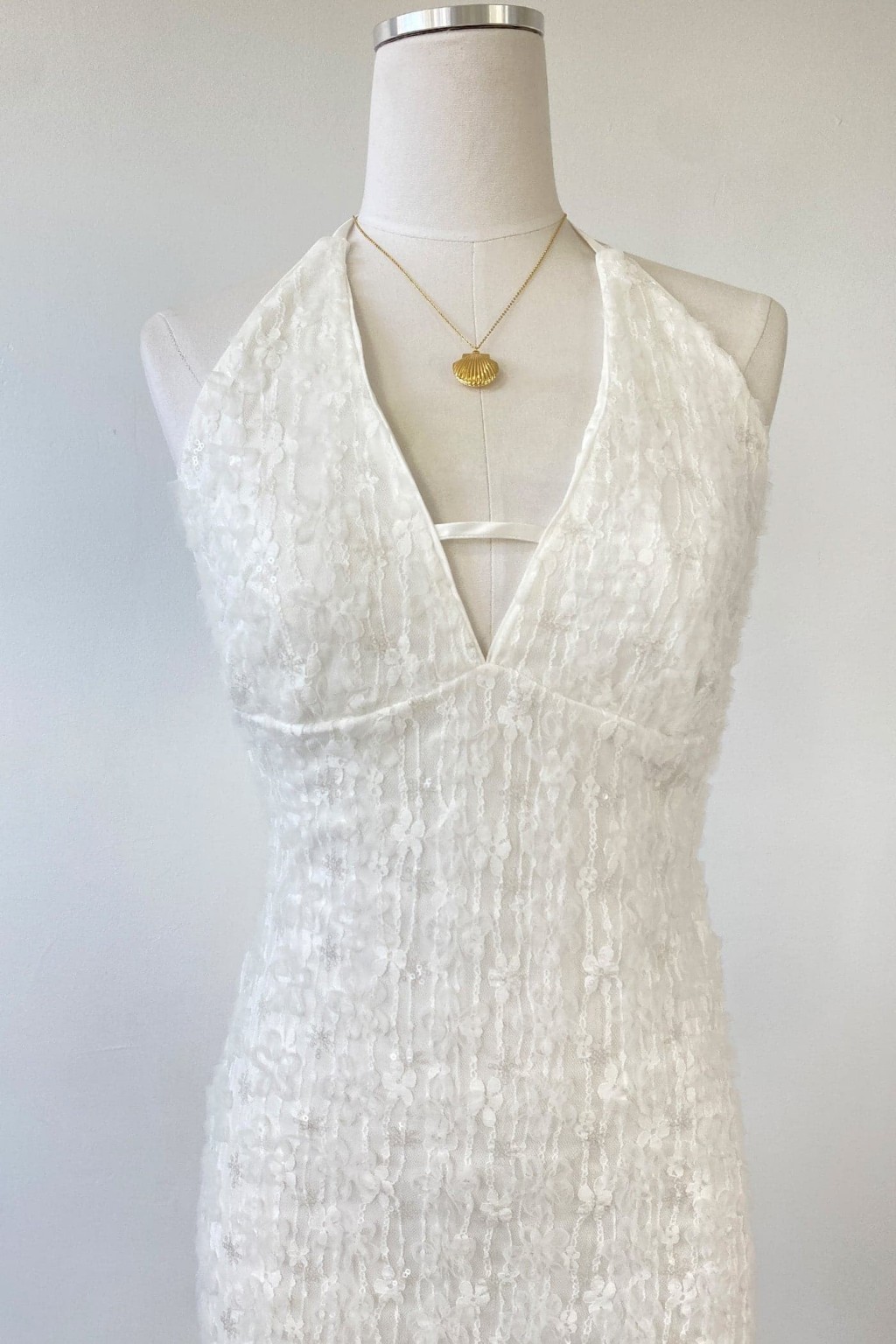 Sequined Stretch Lace Halter Dress