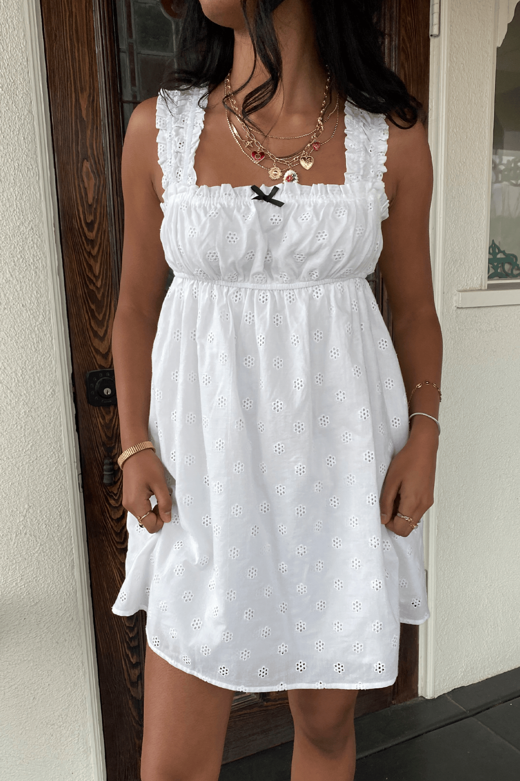 Eyelet Babydoll Mini Dress