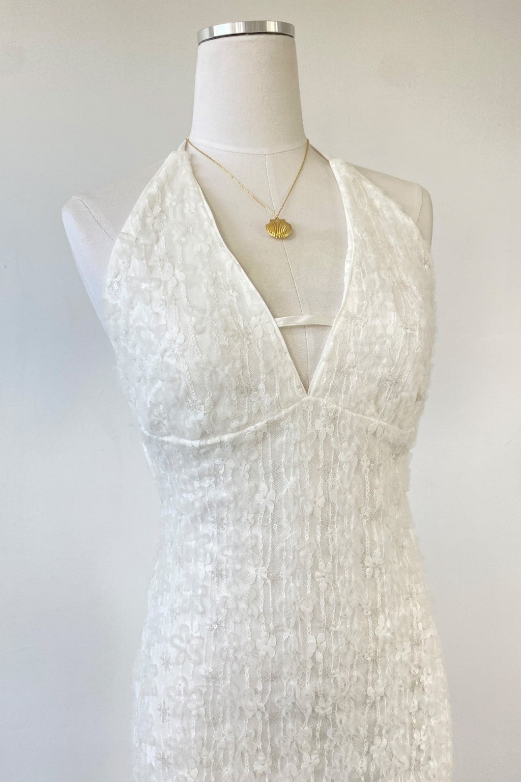 Sequined Stretch Lace Halter Dress